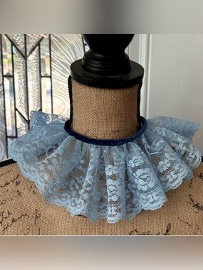 Light Blue Lace Ruffle Choker Velvet Trim